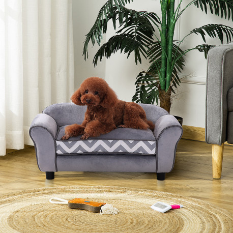 PawHut Dog Sofa Bed for XS-Sized Dogs, Cat Sofa with Soft Cushion, Pet Chair Lounge with Washable Cover, Removable Legs, Wooden 