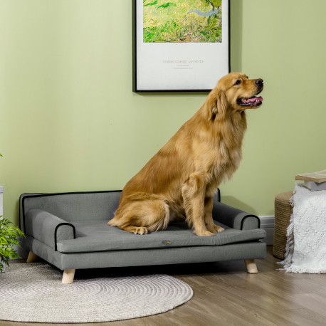 PawHut Dog Sofa, with Wooden Legs, Water-Resistant Fabric, for Medium & Large Dogs - Grey