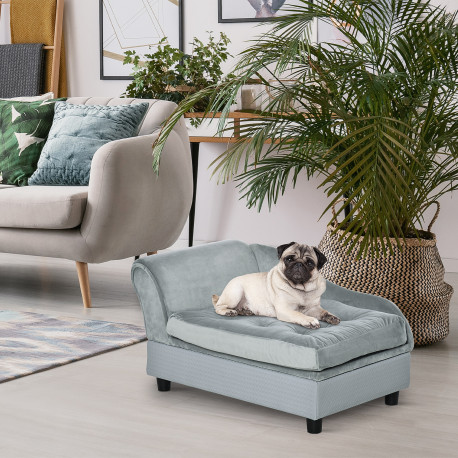 PawHut Pet Sofa Chair, with Storage, Cushion, for Small Dogs, Cats - Light Grey