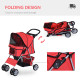 PawHut Dog Stroller with Rain Cover for Small Miniature Dogs, Folding Pet Pram with Cup Holder, Storage Basket, Reflective Strip