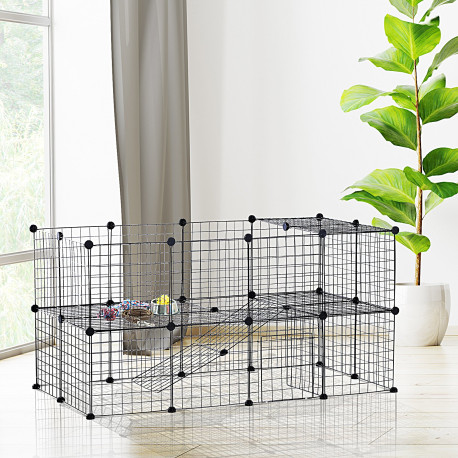 PawHut DIY Pet Playpen Metal Wire Fence Indoor Outdoor Rabbit Small Animals Cage 36 Panel Enclosure Black