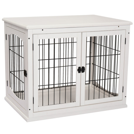 PawHut Dog Crate, Furniture Style Puppy Cage End Table, Pet Kennel House with 3 Doors for Small Dog, White 81 x 58.5 x 66 cm