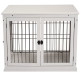 PawHut Dog Crate, Furniture Style Puppy Cage End Table, Pet Kennel House with 3 Doors for Small Dog, White 81 x 58.5 x 66 cm