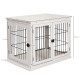 PawHut Dog Crate, Furniture Style Puppy Cage End Table, Pet Kennel House with 3 Doors for Small Dog, White 81 x 58.5 x 66 cm