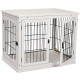 PawHut Dog Crate, Furniture Style Puppy Cage End Table, Pet Kennel House with 3 Doors for Small Dog, White 81 x 58.5 x 66 cm