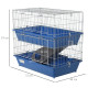 PawHut Double Tier Small Animal Cage Rabbit Chinchillas Cage w/ Ramp Food Dish Water Bottle Deep Trays Pet Home 72 x 44 x 67 cm