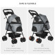 PawHut Dog Pram Dog Stroller Foldable Pet Pushchair with 4 Wheels, Safety Leashes, Cup Holder for Small Dogs, Grey