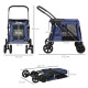 PawHut Dog Pram Dog Stroller 4 Wheels Pet Pushchair with Rolling Door, Cushion, Safety Leashes, for Small and Medium Dogs, Dark 