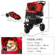 PawHut Dog Pram Dog Stroller Pet Stroller, 3 Wheels Dog Pushchair with Brake, for Small Miniature Dogs, Cats, Red