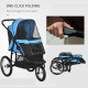 PawHut Dog Pram Dog Stroller Jogger Foldable Pet Pushchair for Medium, Small Dogs, w/ Rubber Wheels, Washable Cushion - Blue