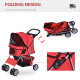 PawHut Pet Stroller for Small Miniature Dogs Cats Foldable Travel Carriage with Wheels Zipper Entry Cup Holder Storage Basket Re