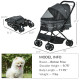 PawHut Pet Stroller Pushchair Foldable Travel Dog Cat Carriage w/ Reversible Handle Brake Basket