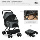 PawHut Pet Stroller Pushchair Foldable Travel Dog Cat Carriage w/ Reversible Handle Brake Basket