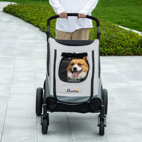 PawHut Pet Stroller for Medium Dogs Cat Pushchair Buggy Pram with 4 Wheels Safety Leash Zipper Doors Mesh Windows Storage Bag - 