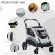 PawHut Pet Stroller for Medium Dogs Cat Pushchair Buggy Pram with 4 Wheels Safety Leash Zipper Doors Mesh Windows Storage Bag - 