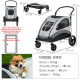 PawHut Pet Stroller for Medium Dogs Cat Pushchair Buggy Pram with 4 Wheels Safety Leash Zipper Doors Mesh Windows Storage Bag - 