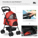 PawHut Dog Pram Dog Stroller Foldable Pet Pushchair with 4 Wheels, Safety Leashes, Cup Holder for Small Dogs, Red