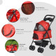 PawHut Dog Pram Dog Stroller Foldable Pet Pushchair with 4 Wheels, Safety Leashes, Cup Holder for Small Dogs, Red