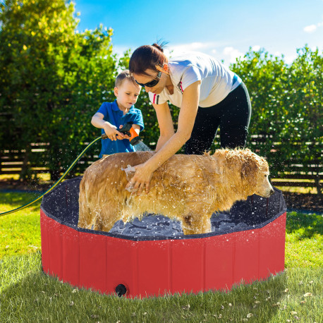 PawHut Foldable Dog Paddling Pool Pet Cat Swimming Pool Indoor/Outdoor Collapsible Summer Bathing Tub Shower Tub Puppy Washer (Φ