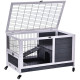 PawHut Wooden Guinea Pig Hutch, 2-Floor Bunny Cage w/ Enclosed Run Area, Grey