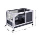 PawHut Wooden Guinea Pig Hutch, 2-Floor Bunny Cage w/ Enclosed Run Area, Grey