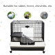 PawHut 2 Tier Rolling Small Animal Rabbit Cage Chinchillas Hutch Pet Play House with Platform Ramp Removable Tray 80 x 52.7 x 66