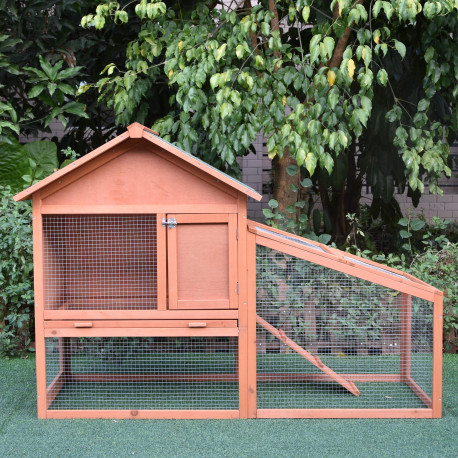 PawHut Small Animal Two-Level Fir Wood Guinea Pigs Hutches w/ Slide Out Tray Red/Brown