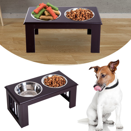 PawHut Raised Dog Feeding Bowls with Stand, Stainless Steel for Small and Medium Dog, 58L x 31W x 25H cm - Brown