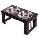 PawHut Raised Dog Feeding Bowls with Stand, Stainless Steel for Small and Medium Dog, 58L x 31W x 25H cm - Brown