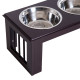 PawHut Raised Dog Feeding Bowls with Stand, Stainless Steel for Small and Medium Dog, 58L x 31W x 25H cm - Brown