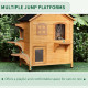 PawHut 2-story Cat House Outdoor, Weatherproof Wooden Cat Enclosure for Feral Cats with Escape Door, Openable Roof, Jumping Plat