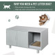 PawHut Wooden Cat Litter Box Enclosure &amp; House with Nightstand/End Table Design, Scratcher, &amp; Magnetic Doors, Grey