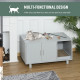 PawHut Wooden Cat Litter Box Enclosure &amp; House with Nightstand/End Table Design, Scratcher, &amp; Magnetic Doors, Grey