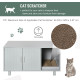 PawHut Wooden Cat Litter Box Enclosure &amp; House with Nightstand/End Table Design, Scratcher, &amp; Magnetic Doors, Grey