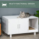 PawHut Wooden Cat Litter Box Enclosure &amp; House with Nightstand/End Table Design, Scratcher, &amp; Magnetic Doors, White