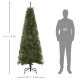 7ft Pencil Artificial Christmas Tree with Realistic Branches, Red Berries, Auto Open, Green