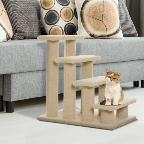 PawHut Dog Steps for Bed 4 Step Pet Stairs for Sofa Dog Cat Climb Ladder 63x43x60 cm Light Brown