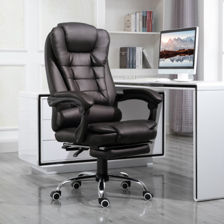 PU Leather Executive Office Chair, High Back Swivel Chair with Retractable Footrest, Adjustable Height, Reclining Function, Brow