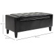 PU Leather Storage Ottoman Bench Storage Chest Tufted Ottoman Cube w/ Flipping Top 92L x 40W x 40H cm Black