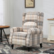 Wingback Recliner Armchair for Living Room, Pushback Reclining Chair with Round Armrests, Footrest and Rubber Wood Legs, Khaki