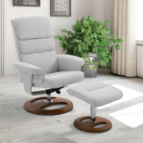 Recliner Chair Ottoman Set 360° Swivel Sofa Stool Modern Soft Thick Padding Wood Base Grey