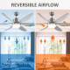 Reversible Ceiling Fan with Light, 6 Blades Indoor Modern Mount LED Lighting Fan with Remote Controller, for Bedroom, Living Roo