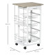 Rolling Kitchen Cart, Utility Storage Cart with 4 Basket Drawers &amp; Side Racks, Wheels for Dining Room, Natural and White