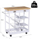 Rolling Kitchen Island Trolley Cart Drawer Shelves Basket Wheels W/  6 Bottle Wine Rack White