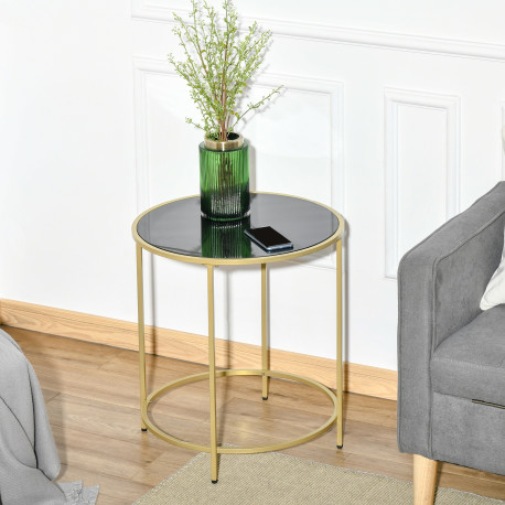 Round Side Table Morden Coffee Tables with Gold Metal Base, Table with Tempered Glass Tabletop, for Living Room, Bedroom, dining