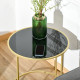 Round Side Table Morden Coffee Tables with Gold Metal Base, Table with Tempered Glass Tabletop, for Living Room, Bedroom, dining