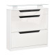 Shoe Storage Cabinet, Shoe Cupboard with Slide Out Drawer, 2 Flip Doors, Tempered Glass Top and Adjustable Shelves for 16 Pairs 