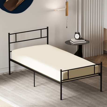 Single Metal Bed Frame Solid Bedstead Base with Headboard and Footboard, Metal Slat Support and Underbed Storage Space, Bedroom 