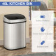 Stainless Steel Kitchen Sensor Dustbin Automatic Touchless Rubbish Garbage Waste Bin 48L Silver