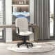 Swivel Executive Office Chair Home Mid Back PU Leather Computer Desk Chair for Adults with Arm, Wheels, Cream